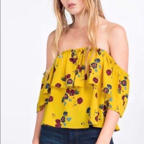 Zara off the shoulder floral top ruffle yellow - Picture 3 of 9